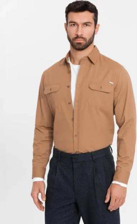 OMBRE Langarmhemd Herrenhemd aus Baumwolle REGULAR FIT mit geknöpften Taschen