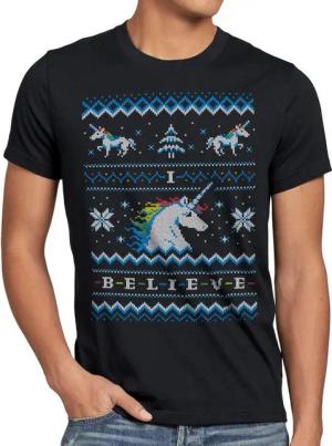 style3 T-Shirt Believe Einhorn Ugly Sweater fantasie rainbow x-mas pulli weihnachten