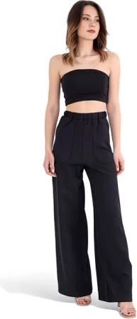 fashionshowcase Schlupfhose Schlupfhose Damen Hose High Waist – Weites Bein mit Taschendetail