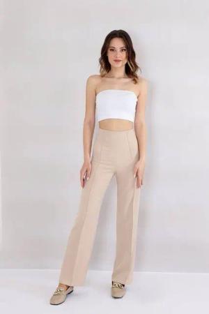 fashionshowcase Bootcuthose Damen Hose Hochtailliert Krepphose - Elegante Büro- und Freizeithose seitlicher Reißverschluss, Hohe Taille