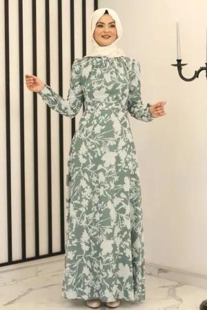 Modavitrini Chiffonkleid Damen Abendkleid Efeu-Ivy Mint Hijab Kleid Maxikleid