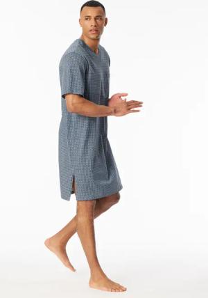 Nachthemd kurzarm Organic Cotton V-Ausschnitt Brusttasche graphit kariert - Comfort Nightwear 56