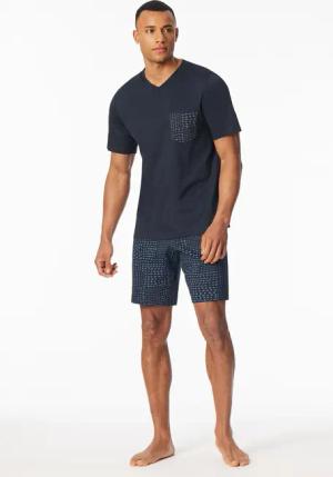 Schlafanzug kurz graphit gemustert - Fine Interlock 52
