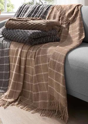 Wohndecke - beige / weiß / kariert - Gr. Einheitsgröße von Goldner Fashion