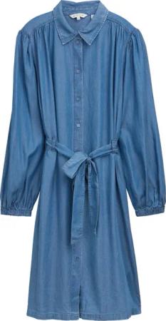 TOM TAILOR Damen Blusenkleid mit Gürtel, blau, Uni, Gr. 44