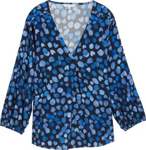 TOM TAILOR Damen Bluse mit V-Ausschnitt, blau, Gemustert, Gr. 40