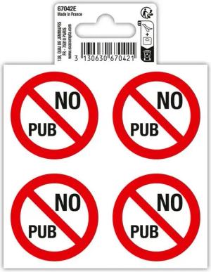 EXACOMPTA Warnschild Hinweisschilder 4x No pub (keine Werbung), 10x10 cm PVC - Rot - 67042E