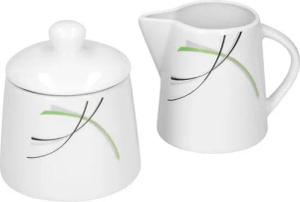van Well Milch- und Zuckerset Set Zuckerdose 28cl & Milchkännchen 23cl Donna - weißes Porzellan, Porzellan