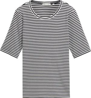 TOM TAILOR Damen Ripp T-Shirt mit Streifenmuster, blau, Gestreift, Gr. XS