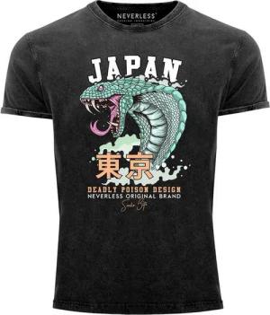 Neverless Print-Shirt Neverless® Herren T-Shirt Vintage Shirt Printshirt Japan Kobra Motiv mit Print