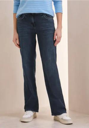 Cecil Damen Wide Leg Jeans mit Stickerei in Blau, Gr: 36