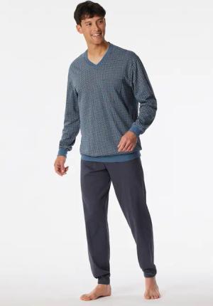 Schlafanzug lang Bündchen Karos graphit - Comfort Nightwear 62