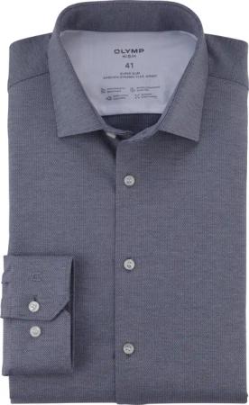 OLYMP No. Six 24/Seven, atmungsaktives Stretch Hemd aus Jersey, super slim, Blau, Extra langer Arm, Kent, 38