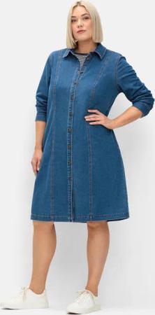 Jeanskleid mit Hemdkragen und Druckknopfleiste, blue Denim, Gr.54