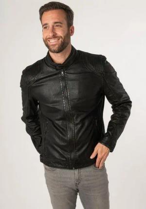 Mauritius Lederjacke MMChesney mit Reißverschluss, Reißverschlusstaschen, Stehkragen, Ziersteppung