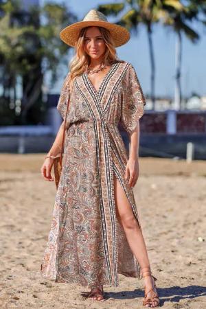 Paisley Mini-Strandkleid mit Frontschlitz