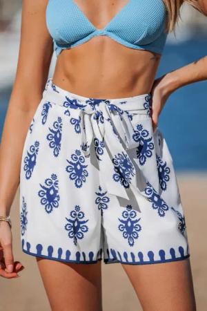 Verschnörkelte Strandshorts mit Taillenband