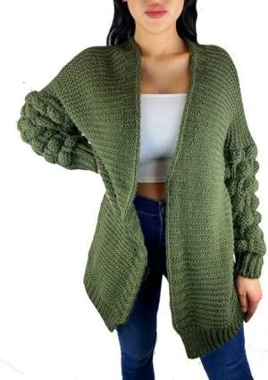 Worldclassca Longstrickjacke Worldclassca Damen Strickjacke mit Bommel Ärmel lang Cardigan Strickmantel Strick Winter Pullover Pulli Blogger Neu
