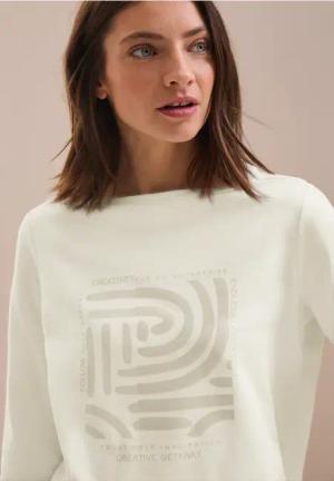 Cecil Damen Shirt mit Frontprint in Weiß, Gr: XXL