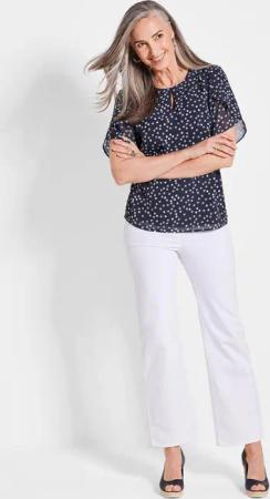 Bluse aus leichtem Chiffon - marine / gemustert - Gr. 42 von Goldner Fashion
