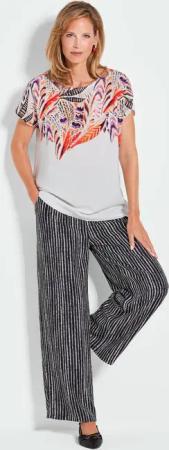 Blusenshirt mit platziertem Druck - weiß / gemustert - Gr. 44 von Goldner Fashion