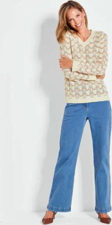 Ajourpullover mit V-Ausschnitt - cremeweiß / gemustert - Gr. 24 von Goldner Fashion