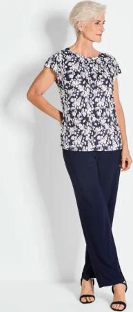 Plissee-Shirt - marine / weiß / geblümt - Gr. 22 von Goldner Fashion
