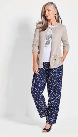 Strickjacke mit Lochmuster - stein - Gr. 48 von Goldner Fashion