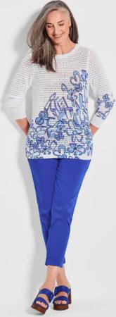 Ajourpullover mit Druck - weiß / gemustert - Gr. 24 von Goldner Fashion