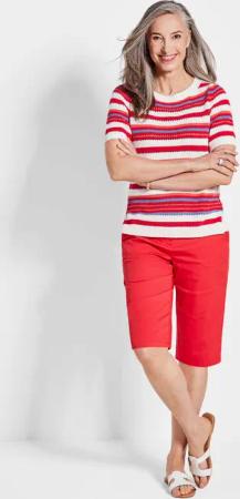 Ringelpullover - rot / weiß / gemustert - Gr. 22 von Goldner Fashion