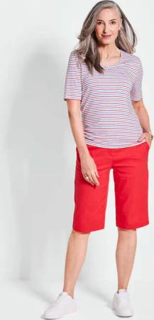 Ringelshirt mit V-Ausschnitt - rot / weiß / geringelt - Gr. 48 von Goldner Fashion