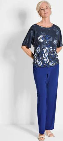 Druckshirt - marine / weiß / geblümt - Gr. 40 von Goldner Fashion