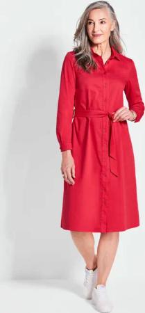 Hemdblusenkleid mit Bindegürtel - rot - Gr. 25 von Goldner Fashion