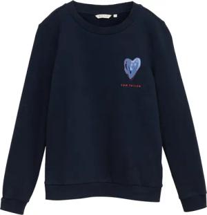 TOM TAILOR Damen Loose Fit Sweatshirt mit Print, blau, Uni, Gr. XXL
