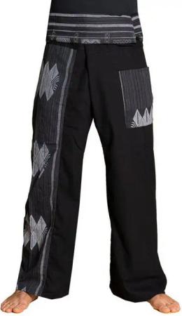 PANASIAM Wellnesshose Thai Fischerhose Webmuster bequeme Unisex Wickelhose aus Baumwolle als Yogahose Freizeithose Relaxhose loose fit