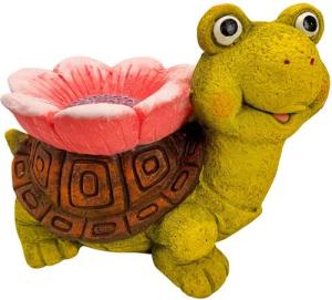 Online-Fuchs Gartenfigur zur Deko - Schildkröte mit großer Blume - Garten, Terrasse, Balkon, wetterfest