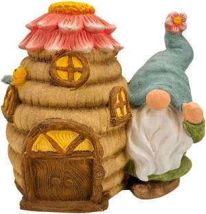 Online-Fuchs Gartenfigur - großer Gartenzwerg mit Bienenstock für draußen - Deko, wetterfest