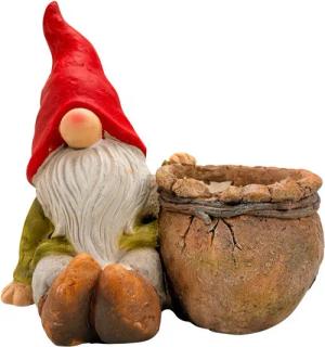 Online-Fuchs Gartenfigur großer Gartenzwerg mit Blumentopf für draußen geeignet - Deko, wetterfest