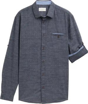 TOM TAILOR Herren Regular Fit Hemd mit Turn-up-Funktion, blau, Uni, Gr. M