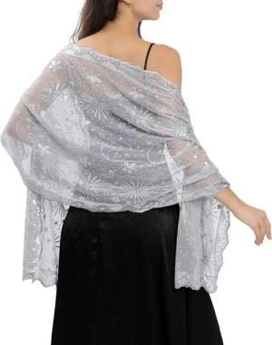ZEUOPQ Cape Damenschal, Modeschals Exquisite Pailletten Fransen Cape Spitzenschal (Pailletten Mond Sterne Schals und Stola für Abendkleid, 1-St., Damen Glitzer Festlich Hochzeit Stole Tuch für Abend Party) bestickt mit Sternen und Mondmotiv