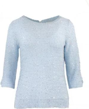 Passioni 3/4 Arm-Pullover Sommerpullover in Hellblau mit Pailletten