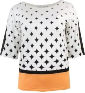 Passioni Sweater Pulli mit Schwarz-Weißem Muster und Orangefarbenem Kontrast