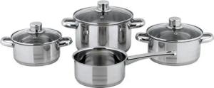CS Koch-Systeme Topf-Set BELM, Edelstahl (Set, 7-tlg., je 1 Kochtopf 16/18/20 cm, 1x Stielkasserolle 16 cm), mit Glasdeckel, Induktion
