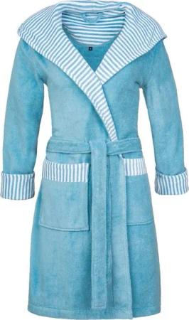 Esprit Damenbademantel Day, ideal für Sauna & Spa, Hotelbademantel, Morgenmantel, Kurzform, Microfaser-Webfrottier, Kapuze, Gürtel, mit Kapuze, gestreiften Akzenten & Logostickerei, kurz