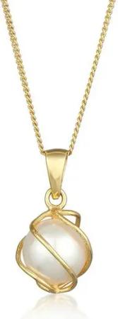Elli Premium Perlenkette Spirale synthetische Perlen 375 Gelbgold