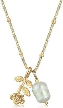 Elli Perlenkette Blume Süßwasserperlen Weiß 925 Sterling Silber vergoldet