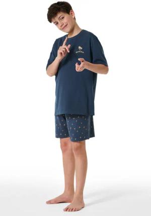 Schlafanzug kurz Organic Cotton Palmen graphit - Nightwear 140