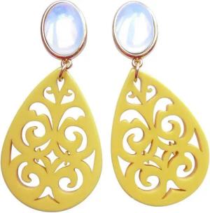 Mugello Paar Ohrstecker Xenia mondstein-gelb Modefarben-Mix Eyecatcher, made in Germany Designer JustWin, Statementohrringe