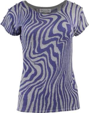 Passioni Sweater Sommer Pulli mit abstraktem Holzmaserung-Print in blau