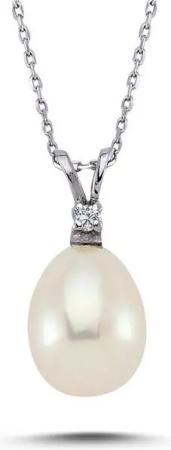 EinStein Diamant Goldkette Drop Perlen Halskette Diamant 14 Karat Weißgold, Diamant Anhänger mit Kette, Halskette, Collier in 14 Karat Gold